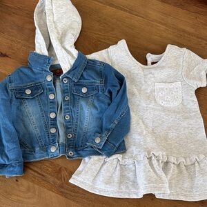 Kids Blue Denim Jacket with Gray Hoodie size 18m